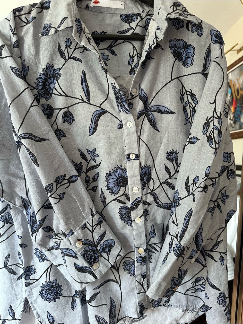 Khaadi marching set - Floral Wide-Leg Pants - Blue on Cream - Picture 6 of 8